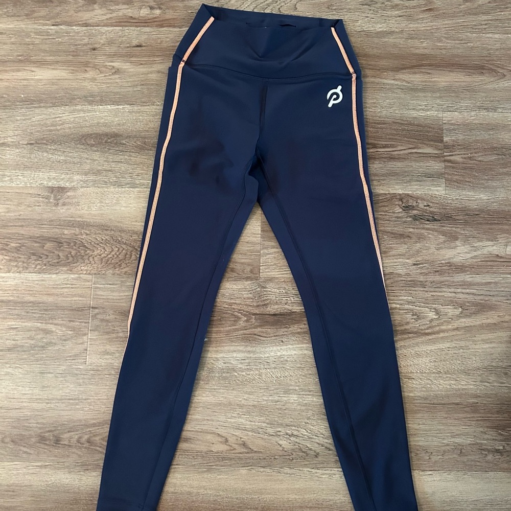 Peloton Navy Leggings with Orange Stripes
